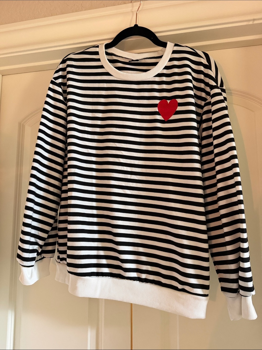 SHEIN Black and White Striped Top with Red Accent